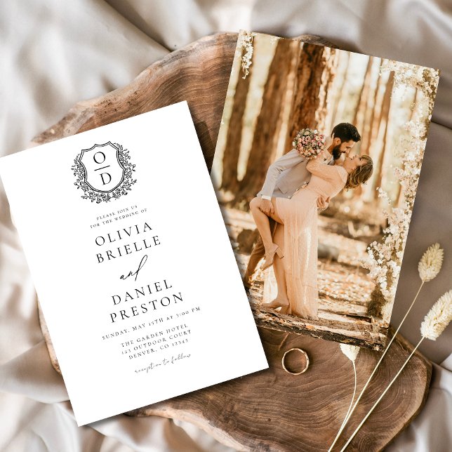 Invitación Escudo formal floral Monograma Boda fotográfico (Subido por el creador)