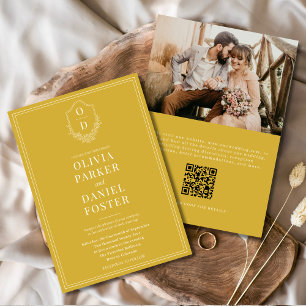 Invitación Escudo Gold Champagne Código QR Boda fotográfico