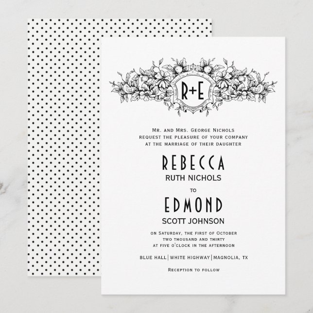Invitación Escudo heráldico de época con boda de iniciales (Anverso / Reverso)