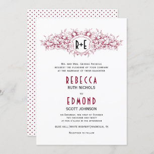 Invitación Escudo heráldico rojo borgoñona con boda de inicia