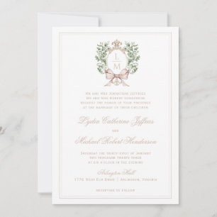 Invitación Escudo hoja con Bow Tan Textos   Boda de monograma