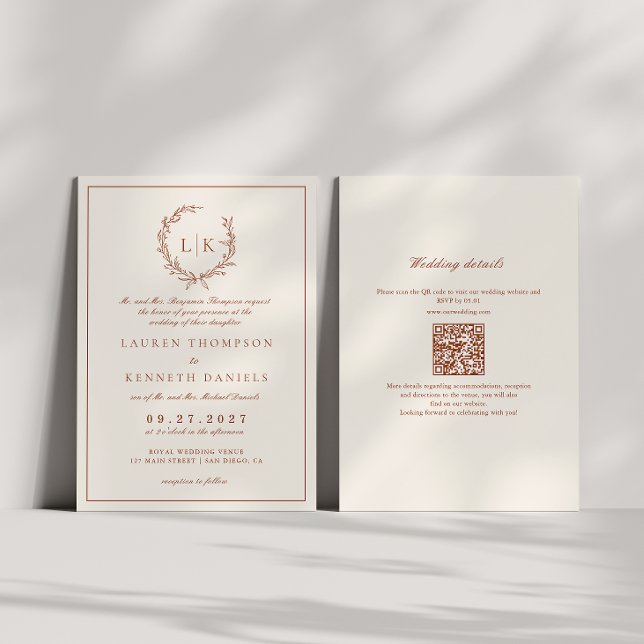 Invitación Escudo hoja Terracotta y crema Boda de código Qr (Subido por el creador)