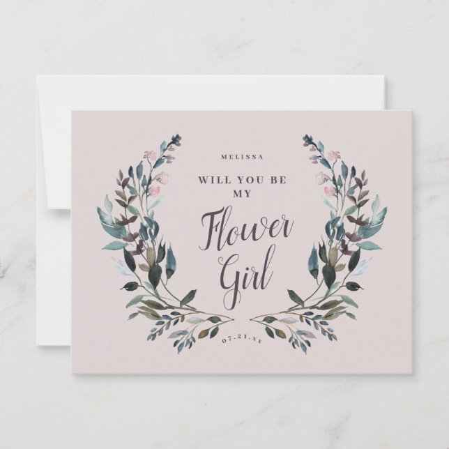 Invitación Escudo Jardín Floral Mauve Morple Flower Girl (Anverso)