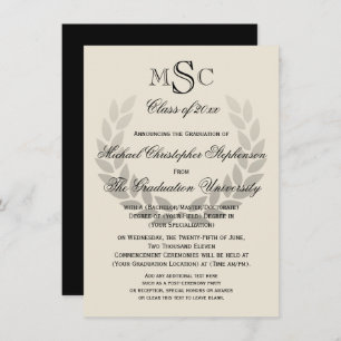 Invitación Escudo Laurel Monograma Clásico Graduado I