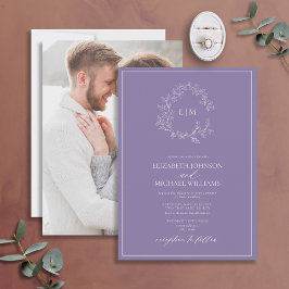 Invitación Escudo Lilac Lavender Leafy Monograma Boda fotográ