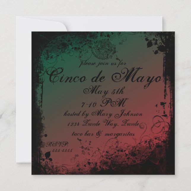Invitación Escudo mexicano de armas barba Cinco de Mayo (Reverso)