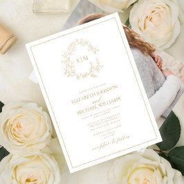 Invitación Escudo moderno con gota de oro Monograma Boda foto
