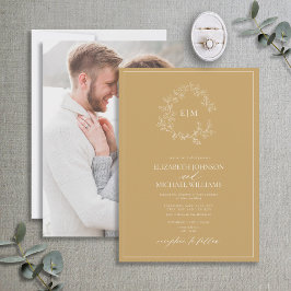 Invitación Escudo moderno con gota de oro Monograma Boda foto