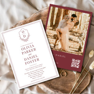 Invitación Escudo moderno de Borgoña Boda de fotografía con c