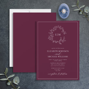Invitación Escudo moderno de Borgoña  Monograma Boda