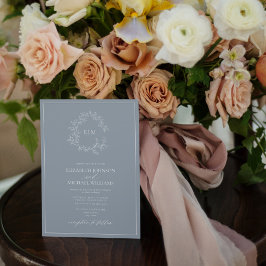 Invitación Escudo moderno de cuero azul turbio monograma Boda