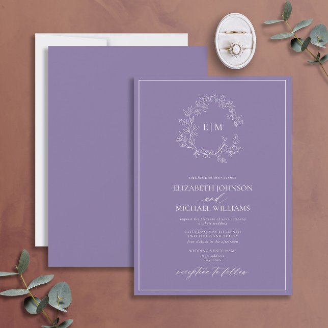 Invitación Escudo moderno de lavanda Lilac Boda Monograma (Subido por el creador)