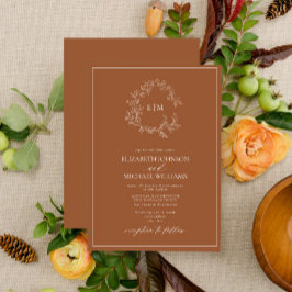 Invitación Escudo moderno de terracota Leafy Monograma Boda