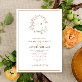 Invitación Escudo moderno de terracota Leafy Monograma Boda