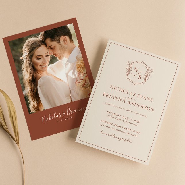 Invitación Escudo moderno, Terracota quemada, foto de Boda Na (Subido por el creador)