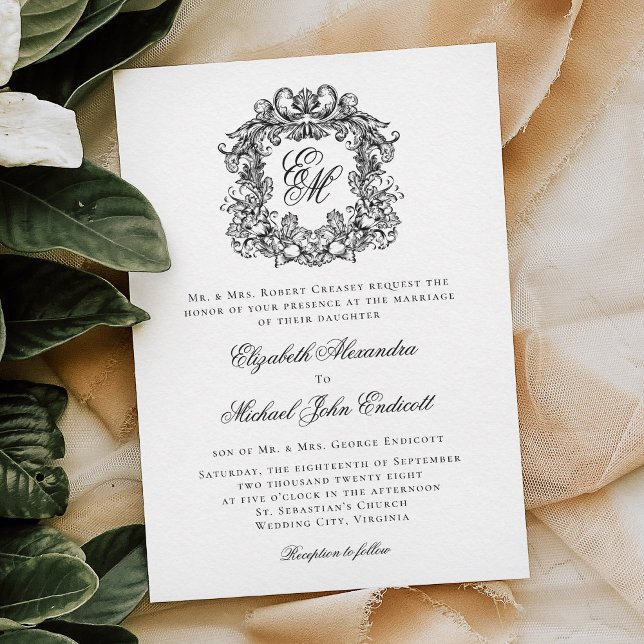 Invitación Escudo Monograma Boda formal elegante (Subido por el creador)
