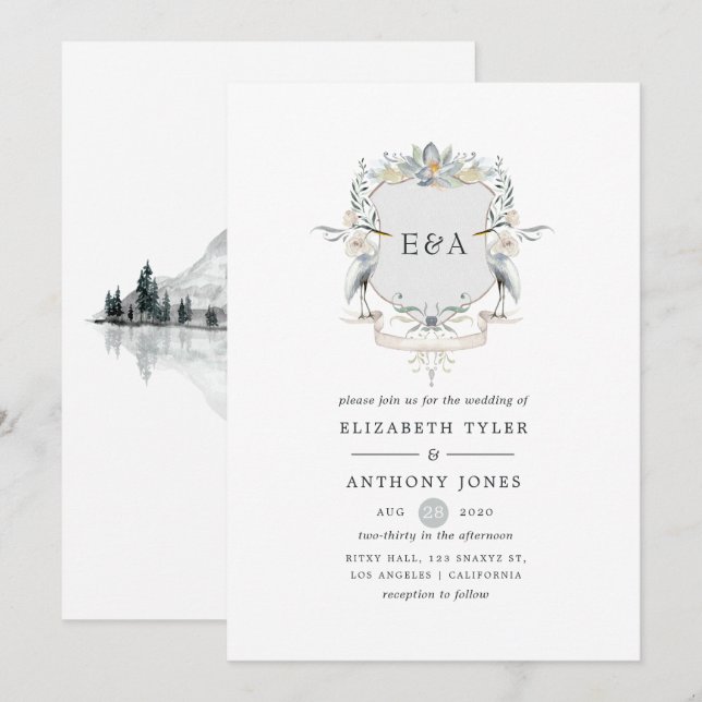 Invitación Escudo Monograma Boda Lakeside (Anverso / Reverso)