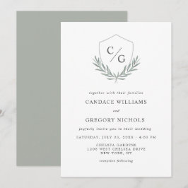Invitación Escudo monograma con Boda de ramas de oliva