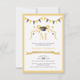 Invitación Escudo Monograma de Graduación de Cinta de Coquett