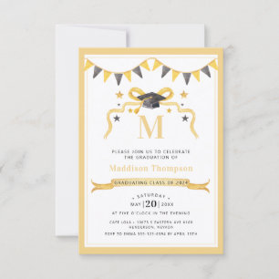 Invitación Escudo Monograma de Graduación de Cinta de Coquett