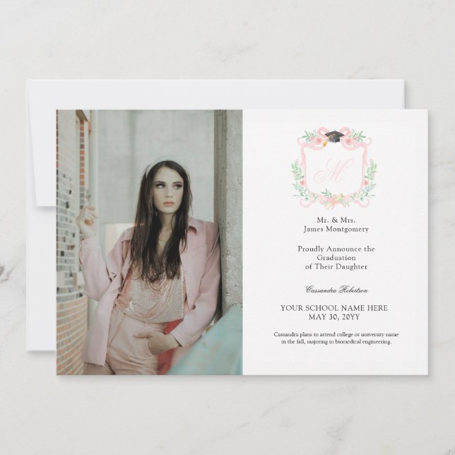 Invitación Escudo Monograma de Graduación de Cinta de Coquett (Anverso)