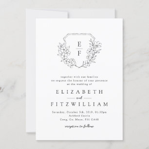 Invitación Escudo monograma elegante y sencillo de cerezo