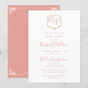 Invitación Escudo Monograma Oro Rubor Ducha de novias