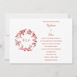 Invitación Escudo Monograma Terracotta Boda simple blanco