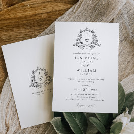 Invitación Escudo Monograma tradicional Boda Floral Elegante