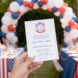 Invitación Escudo Patriótico con Banderas de EE. UU.   Boda d
