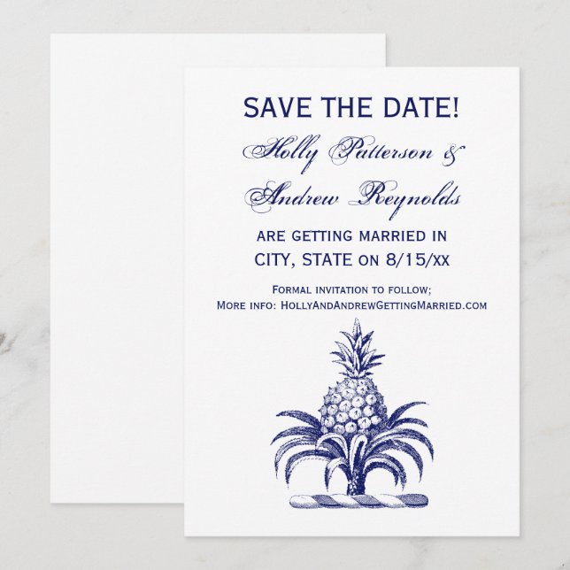 Invitación Escudo Preppy Heráldico Blue Pineapple Coat of Arm (Anverso / Reverso)