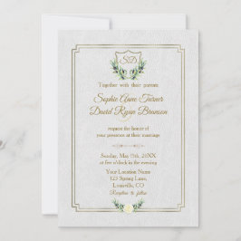 Invitación Escudo real de oro  de vegetación exuberante Monog