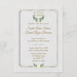 Invitación Escudo real de oro  de vegetación exuberante Monog