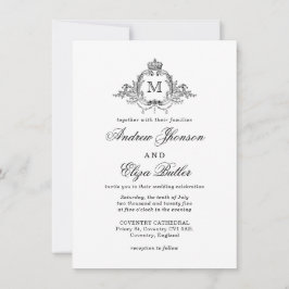 Invitación Escudo Real Elegant Wreath Monograma Boda