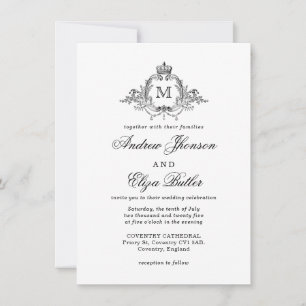 Invitación Escudo Real Elegant Wreath Monograma Boda