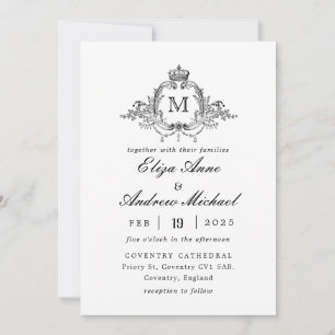 Invitación Escudo Real Elegant Wreath Monograma Boda