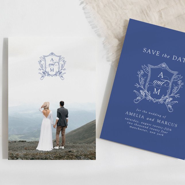 Invitación Escudo Royal Blue Vintage Guardar la fecha (Subido por el creador)