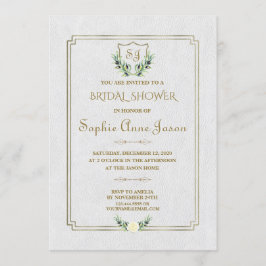 Invitación Escudo Royal Gold Greenery Floral Bridal Shower