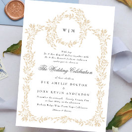 Invitación escudo Rubor monograma tradicional matrimonio eleg