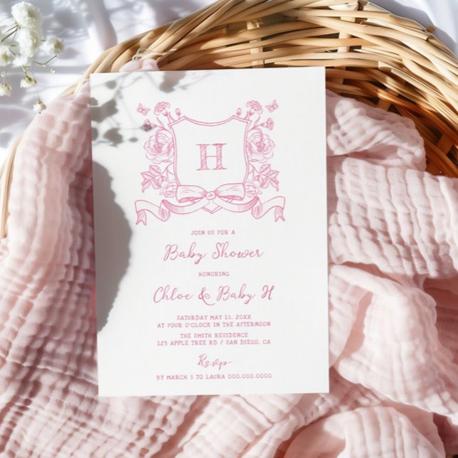 Invitación Escudo ruso de Chinoiserie Bow Floral Baby Shower (Subido por el creador)