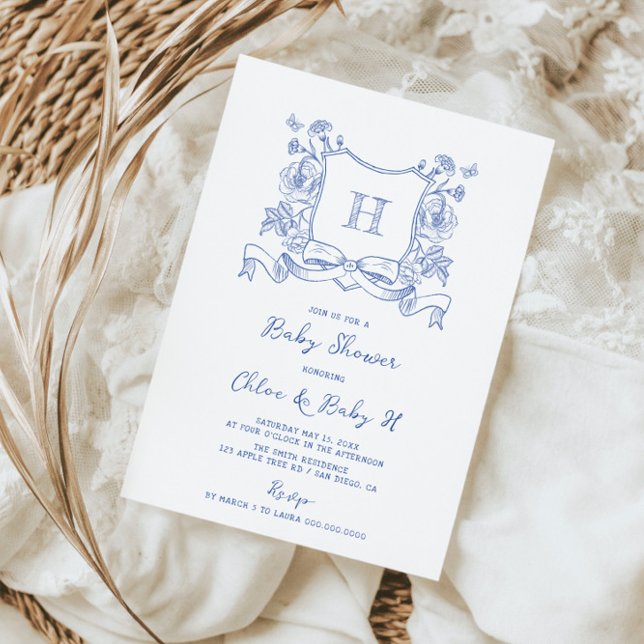 Invitación Escudo ruso de Chinoiserie Bow Floral Baby Shower (Subido por el creador)