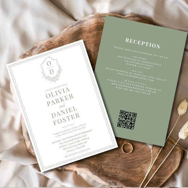 Invitación Escudo Sage Green Moderno Boda (Subido por el creador)
