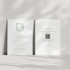 Invitación Escudo Sage Green Monograma Boda de código QR