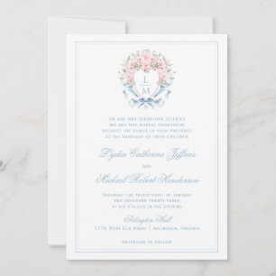 Invitación Escudo Sweet Cherry Blossom   Boda de monograma