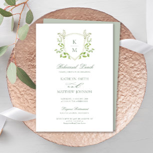 Invitación Escudo verde sabio Monograma ensayo moderno Almuer
