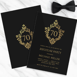 Invitación Escudo Vintage Elegante Oro Negro Hombre 70 cumple