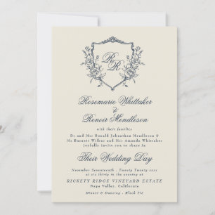 Invitación Escudo Vintage formal Crema y Boda Monograma de Ma