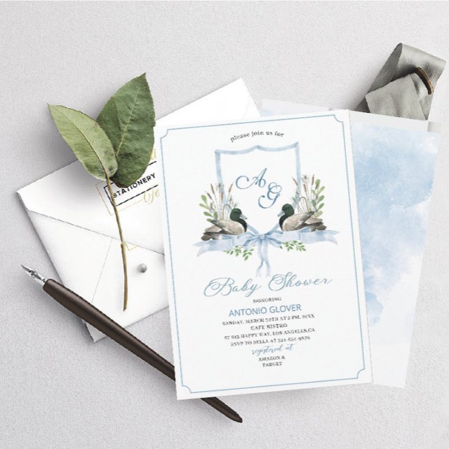 Invitación Escudos de acuarela Blue Duck Mallard Baby Shower (Subido por el creador)