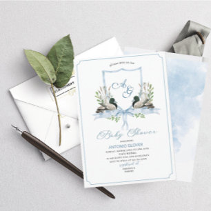 Invitación Escudos de acuarela Blue Duck Mallard Baby Shower