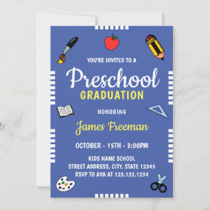 Invitación Escuela Azul Cuta Suministra Graduación de jardín 